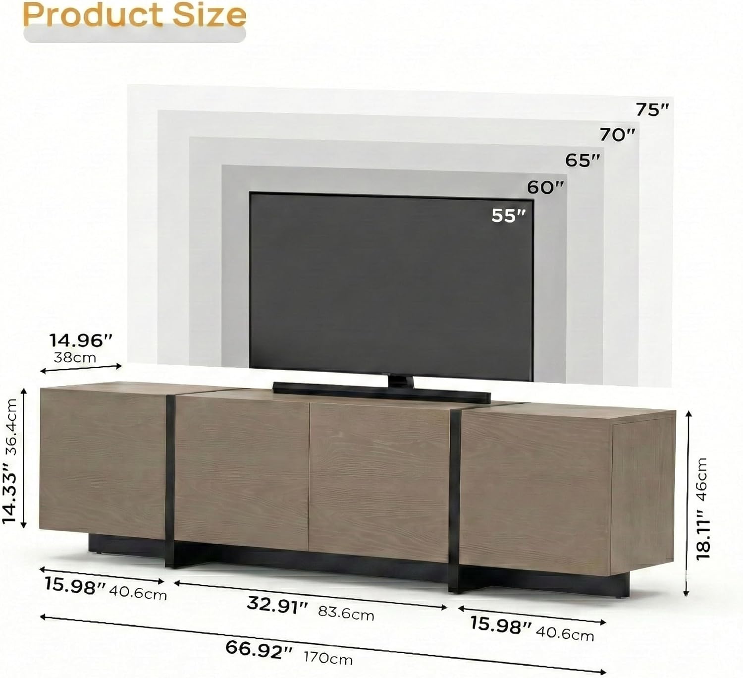 holzart 67 Inch TV Stand for TVs up to 70 Inch, Modern Wood Media Console with 4 Storage Doors, Entertainment Center TV Cabinet Sideboard for Living Room Bedroom, Taupe