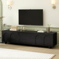 Cream Style TV Stand with Arched Doors & 2 Drawers for TVs up to 75', Minimalist Media Console with Rebound Device, Entertainment Center with 5 Iron Round Legs for Living Room, Bedroom, Black