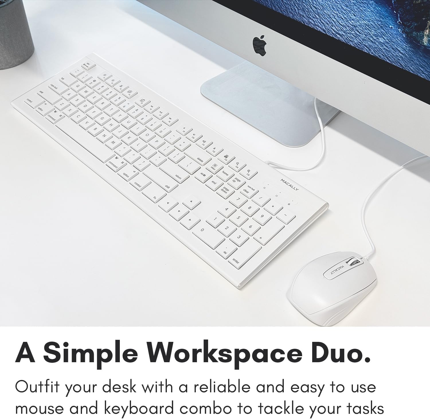Macally 104 Key USB Wired Keyboard and Mouse Combo with Apple Shortcut Keys for Mac,iMac,MacBook,and Windows PC (MKEYECOMBO),White,(Pack of 10)