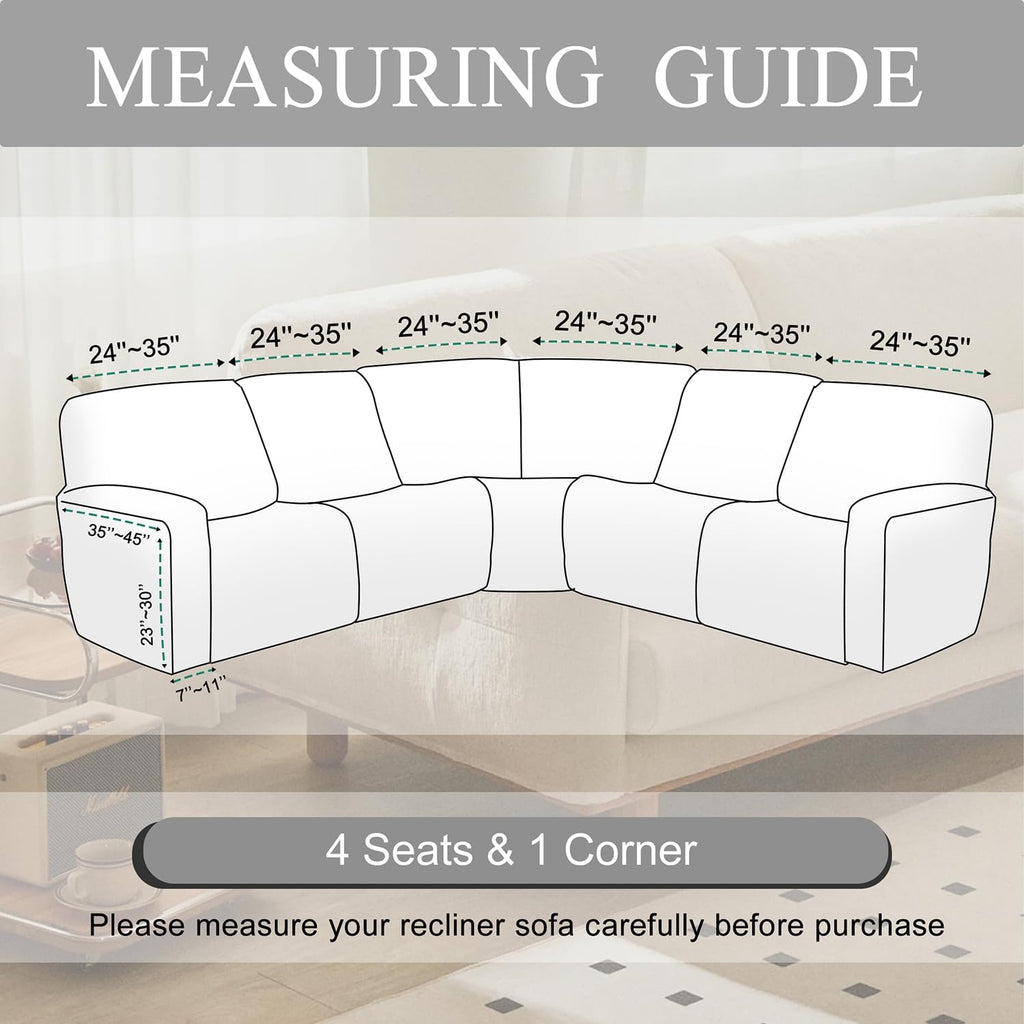 HDCAXKJ Reclining Sectional Couch Covers Velvet L Shaped Sectional Sofa Cover Washable Stretch Soft Corner Recliner Slipcover with Non-Slip Elastic Bottom (5 Seat Recliner Couch, Dark Gray)