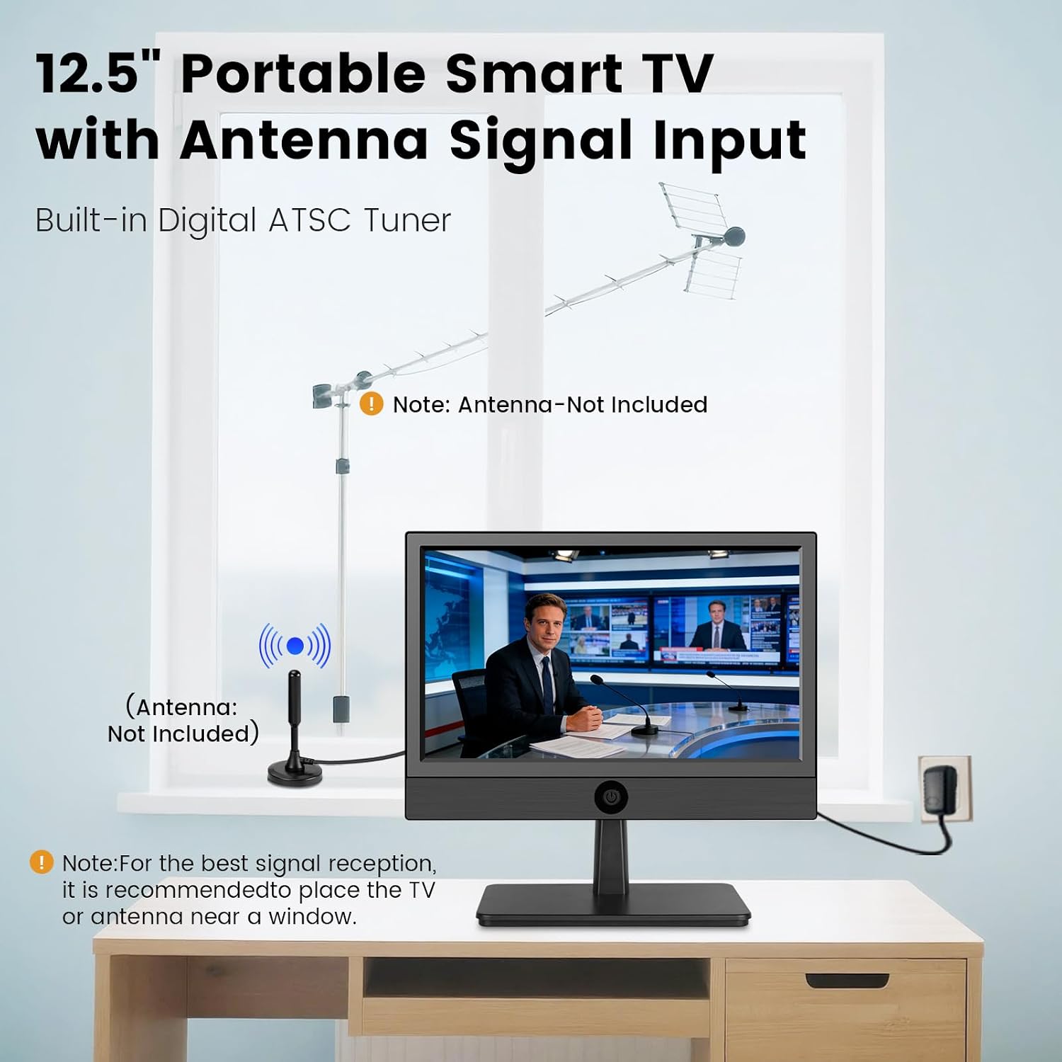 othoig 12.5 Inch Small Smart TV with Built-in Apps, Full HD 1080P Mini Flat Screen TV, WiFi & Bluetooth, ATSC Digital Tuner, USB/HDMI/AV Inputs,12V Car Charger Small TV for Kitchen,Bedroom,RV,Office