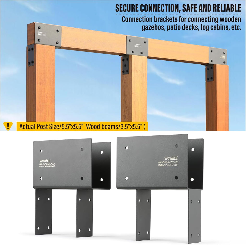 4Pack 4x6 (Actual 3.5'x5.5') Heavy Duty Stainless Steel Pergola Brackets - End Post to Beam Connector for Gazebos, Patio Decks, Porches - Wood Post Cap Tie Bracket (Dark Gray)