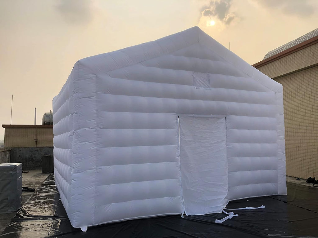Large White Inflatable Cube Wedding Tent Square Gazebo Event Room Big Mobile Portable Inflatable Night Club Party Pavilion with LED Lights for Backyard/Outdoor Events(18ftx16ft)