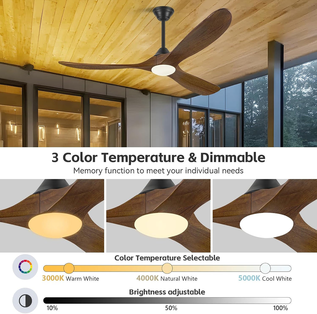 Savey'Sley 52 Inch Smart Ceiling Fan with Light Remote/APP/Alexa Control, 3 Blades Wooden Outdoor Ceiling Fans for Patios with Lights, High CFM Quiet DC Fan for Bedroom Farmhouse Gazebo