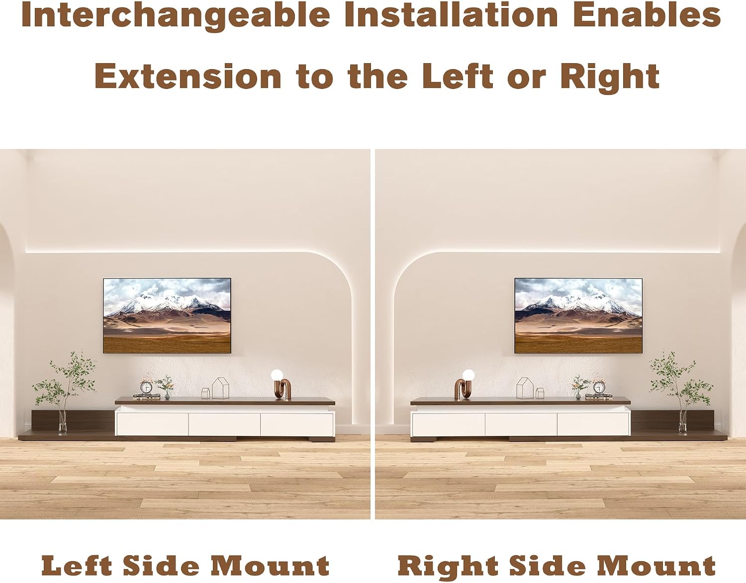 Betterhood Extendable TV Stand with LED Lights (80' - 106'), Wood Entertainment Center for Up to 120' TV, Modern Reversible TV Console with Three Drawers, Living Room, Bedroom (White)