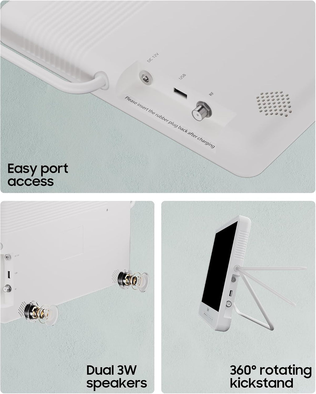 SYLVOX Waterproof Portable TV, 15.6' Shower TV 1080P Smart TVs for Bathroom, 10000mAh Rechargeable Battery Operated (4-6H Play Time), IP66 Waterproof, Voice Assistant, 360° Rotating Kickstand