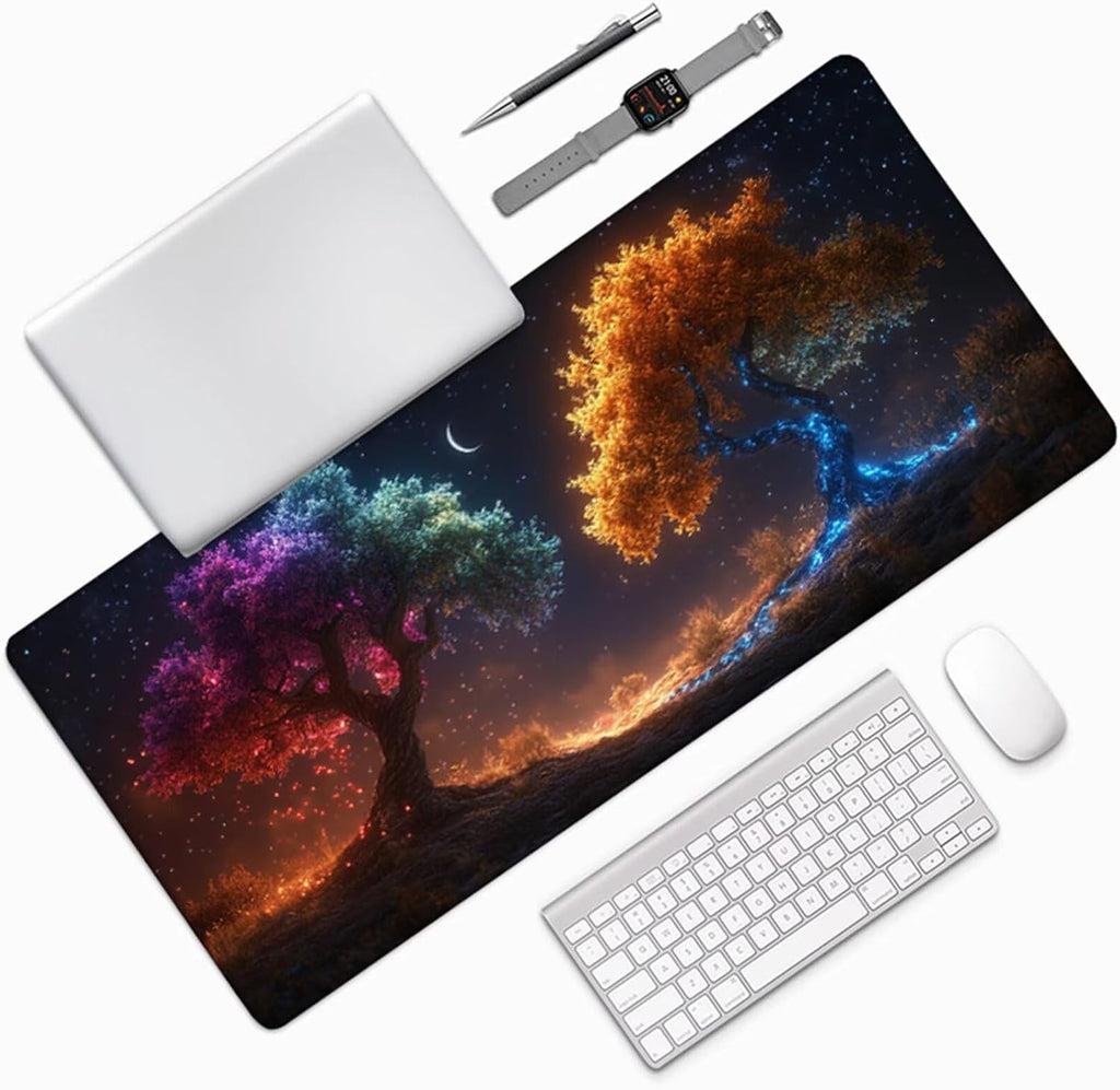 Tree Gaming Mouse Pad, Mouse Pad 64x32in, Large Desk Mat with Non-Slip Rubber Base, Office Desk Accessories, Large Extended Gaming Keyboard Mat, Big Mousepad for Computer Gamer Office, Blue 4-1481
