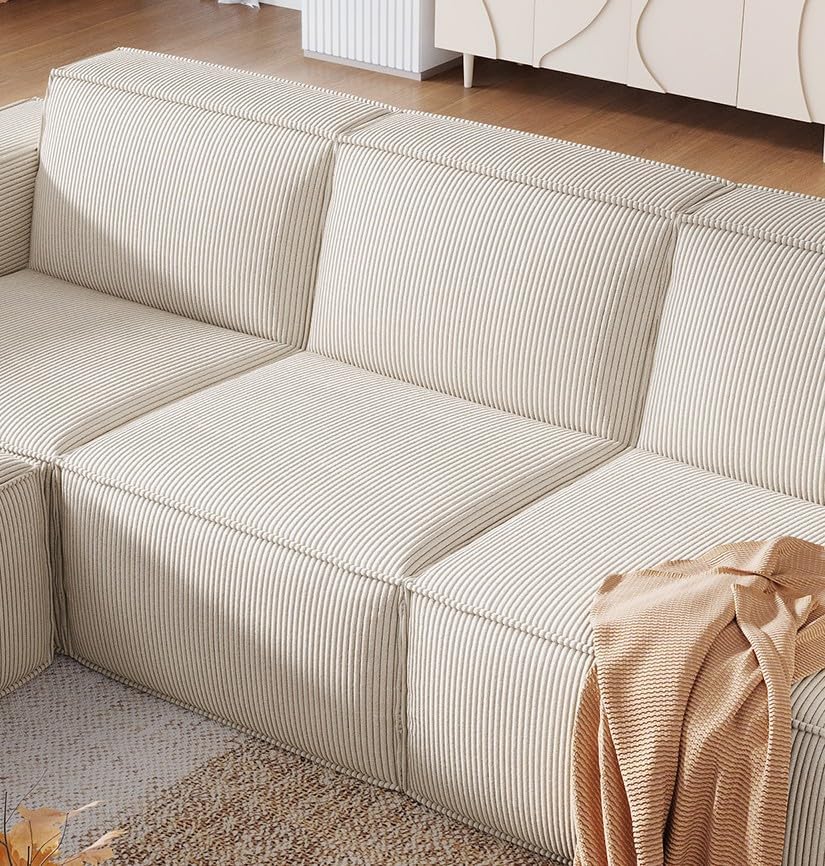 LINSY HOME Modular Sectional Couch Single Seat, Boneless Sofa Comfy Corduroy Sectional Cloud Sofa Seat for Living Room, No Assembly Required, Beige