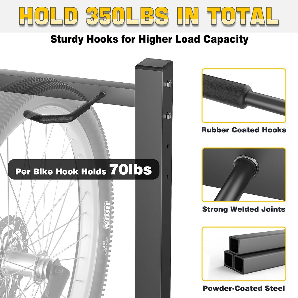 Ultrawall Freestanding Bike Rack, Vertical Bike Storage Stand for Garage, Indoor Bicycle Organizer, Holds Up to 5 Bikes