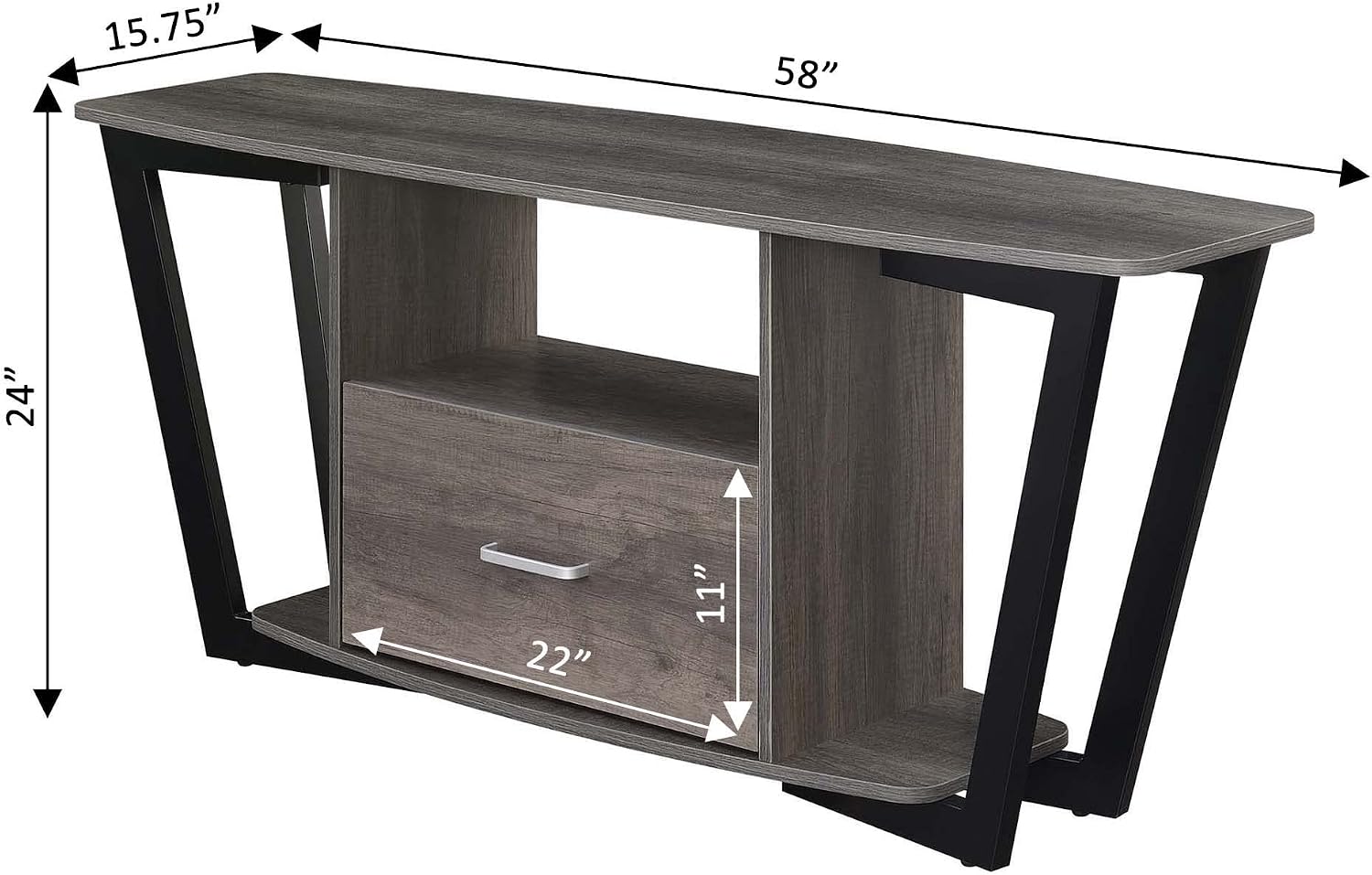 Convenience Concepts Graystone TV Stand 59.25' - Modern Entertainment Center for TVs up to 65', Industrial Media Console with Storage Drawer & Shelves for Living & Family Room, Charcoal Gray/Black