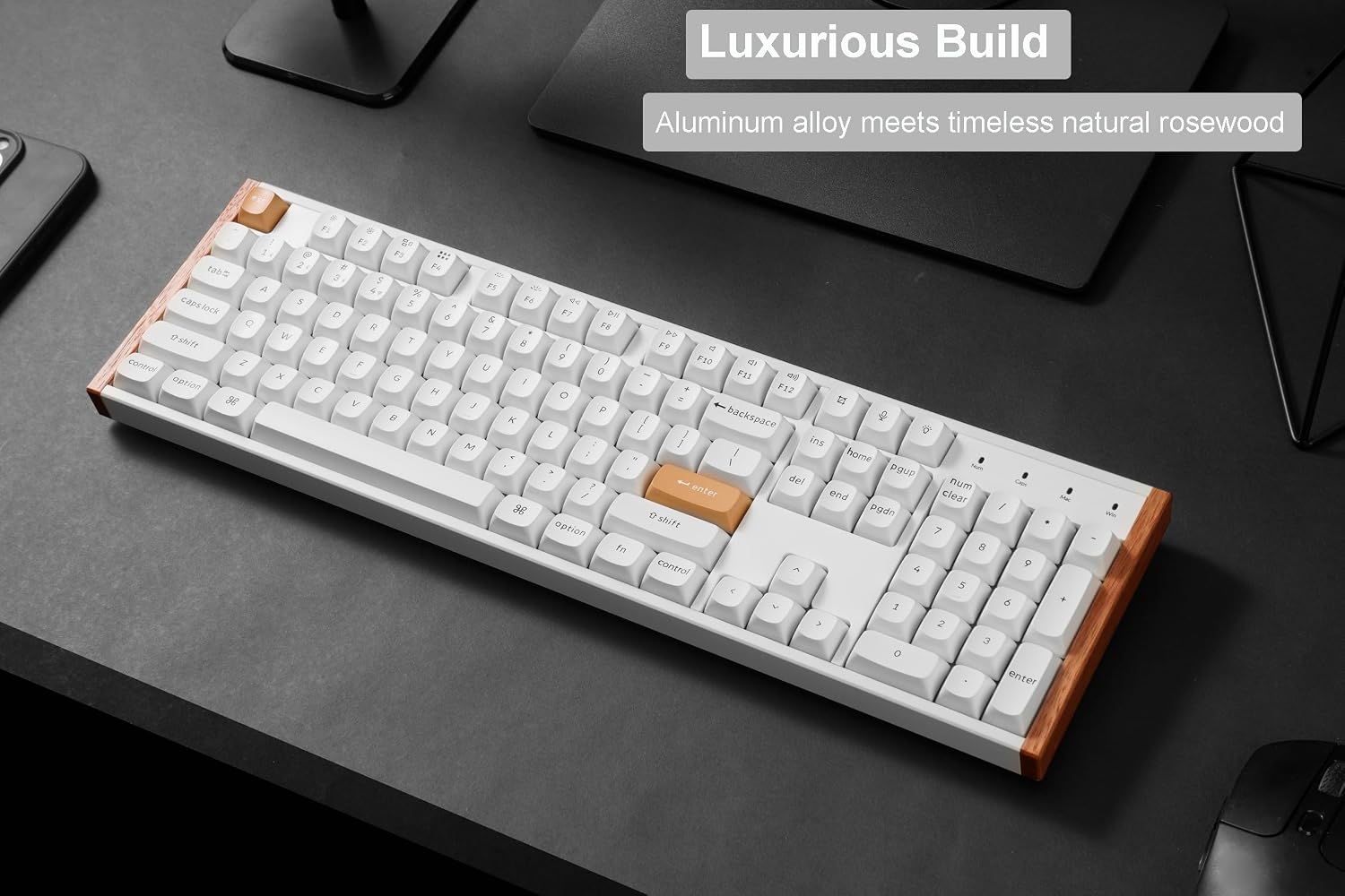 Keychron K10 HE QMK Wireless Gaming Custom Mechanical Keyboard, 2.4 GHz/Bluetooth/Wired Full-Size Hot-Swappable Programmable RGB Backlit Gateron Magnetic Switches for Mac Windows, Wood Frame-White