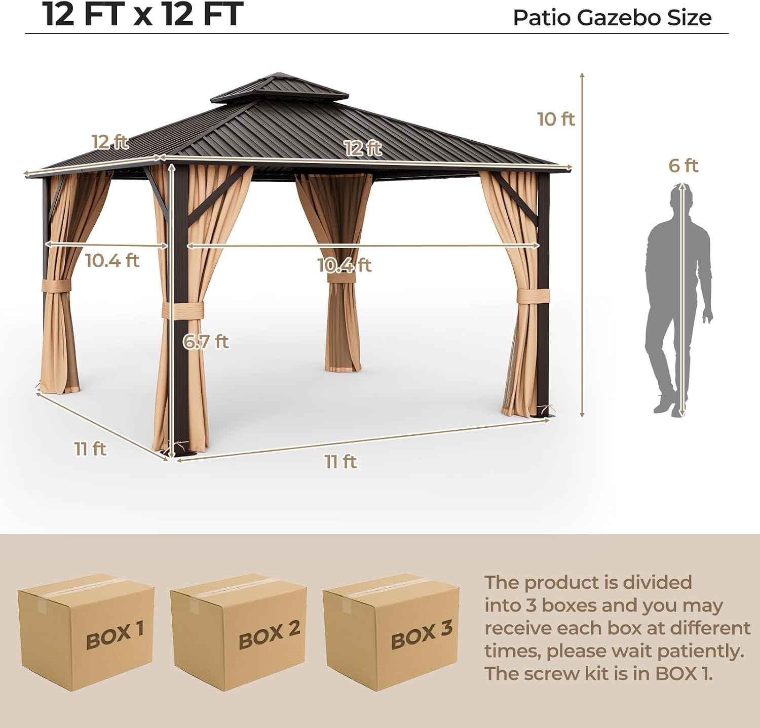 Tangkula 12x12 FT Hardtop Gazebo, Patio Gazebo with Galvanized Steel Double Roof & Aluminum Frame, Permanent Pavilion Outdoor Gazebo with Netting & Curtains for Patio, Garden, Lawn, Backyard, Deck