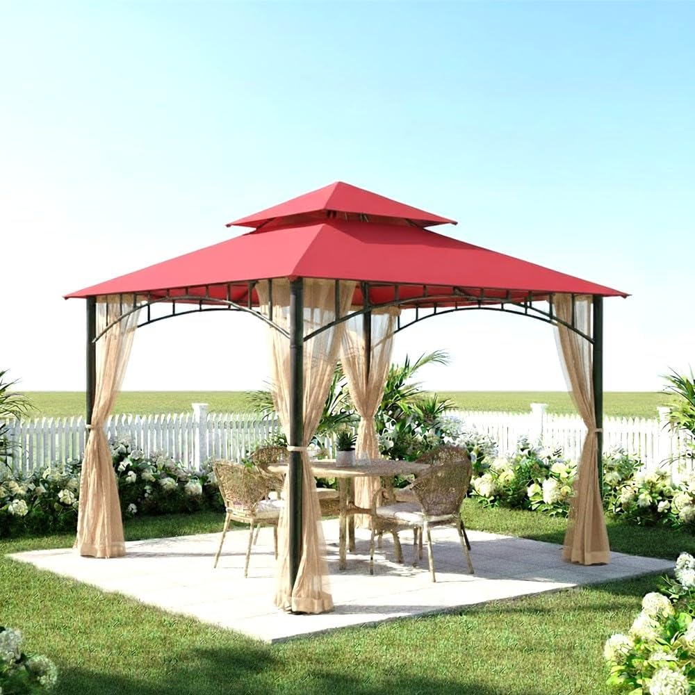 Garden Winds Reinforced Replacement Canopy Top Cover Compatible with The L-GZ136PST and L-GZ136PST-2 Madaga 10' x 10' Gazebo - Classic Red, Riplock 350