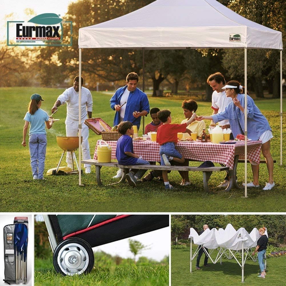 Eurmax USA 8x8 Pop Up Canopy Tent,Commercial Tent with Patented No-Tip Rolling Bag,4 Zippered Removable Walls,UV & Water Resistant Canopy Top,Heavy Duty Outdoor Gazebo,Instant Shelter(Navy Blue)