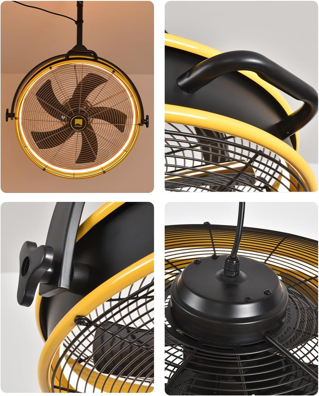 Orison 24.8'' Outdoor Ceiling Fan, 6 Speed Ceiling Mounted Plug-In Cord Garage Fan with Remote&APP, 360-degree Manual Vertical Rotation, Hook up, Gazebo, Patio, Pergola (5 blades- Yellow&Black)