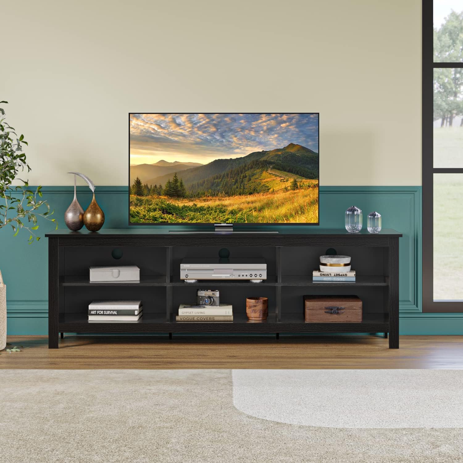 Panana TV Stand, Moden 6 Cubby TV Stand for 75 inch TV, Farmhouse Television Stands Entertainment Center Media Stand with Storage TV Table Stand for Living Room
