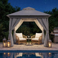 LAUSAINT HOME 8'x8' Outdoor Patio Gazebo, Heavy Duty Party Tent & Shelter with Double Roofs, Mosquito Nettings and Privacy Screens for Backyard, Garden, Deck (Grey)