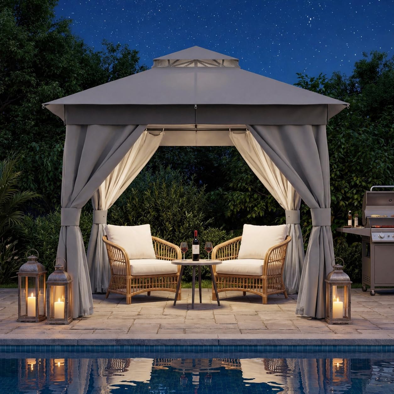 LAUSAINT HOME 8'x8' Outdoor Patio Gazebo, Heavy Duty Party Tent & Shelter with Double Roofs, Mosquito Nettings and Privacy Screens for Backyard, Garden, Deck (Grey)