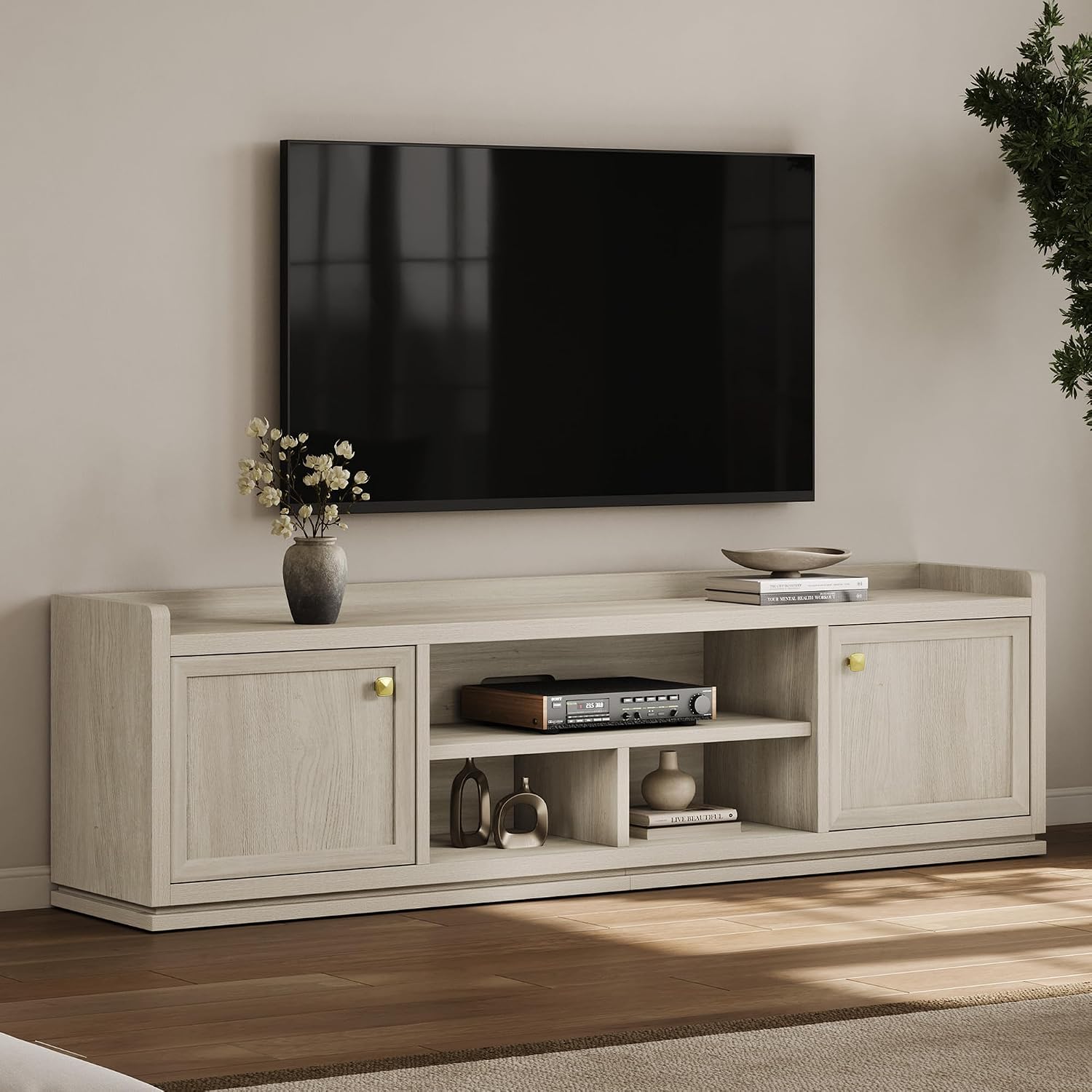 SICOTAS TV Stand Entertainment Center - 67' TV Console for Living Room Modern TV Stand for Bedroom, Media Console with Shelf and Cabinet, Entertainment Stand for TVs up to 65 75 Inch(Grey White Oak)