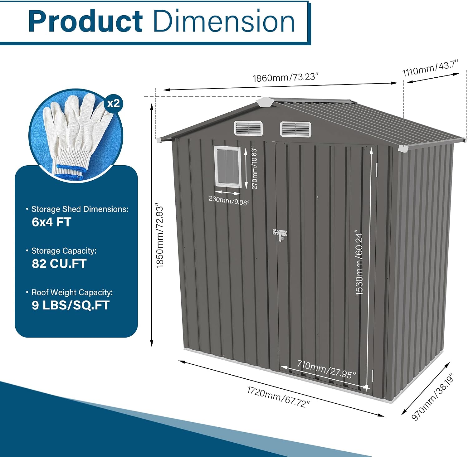 KEIKI 6x4 FT Outdoor Metal Storage Shed with Window and Lockable Door,Peaked Roof for Patio Backyard Garden