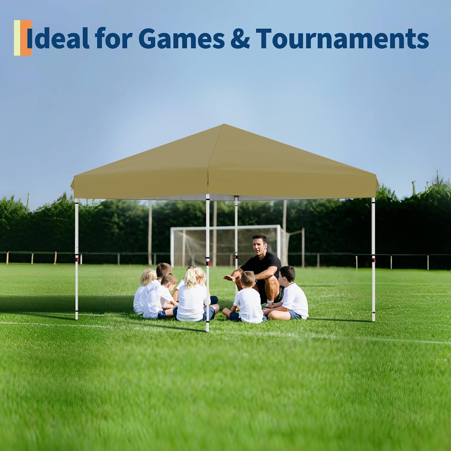 10'x10' Khaki Pop Up Canopy Tent with 3 Sidewalls, Waterproof and UV Resistant Outdoor Gazebo, Easy Up Sun Shade Shelter for Parties, Events, Backyard, Camping