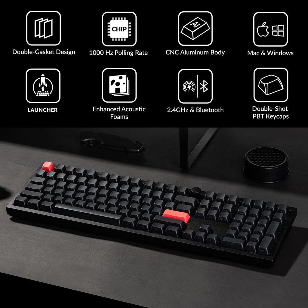 Keychron Q6 Max QMK/LAUNCHER Wireless Bluetooth/2.4 GHz/USB-C Wired Custom Mechanical Keyboard, Full Size Programmable Knob RGB Backlit Hot-Swappable Gateron Brown Switch for Mac Windows Linux - Black