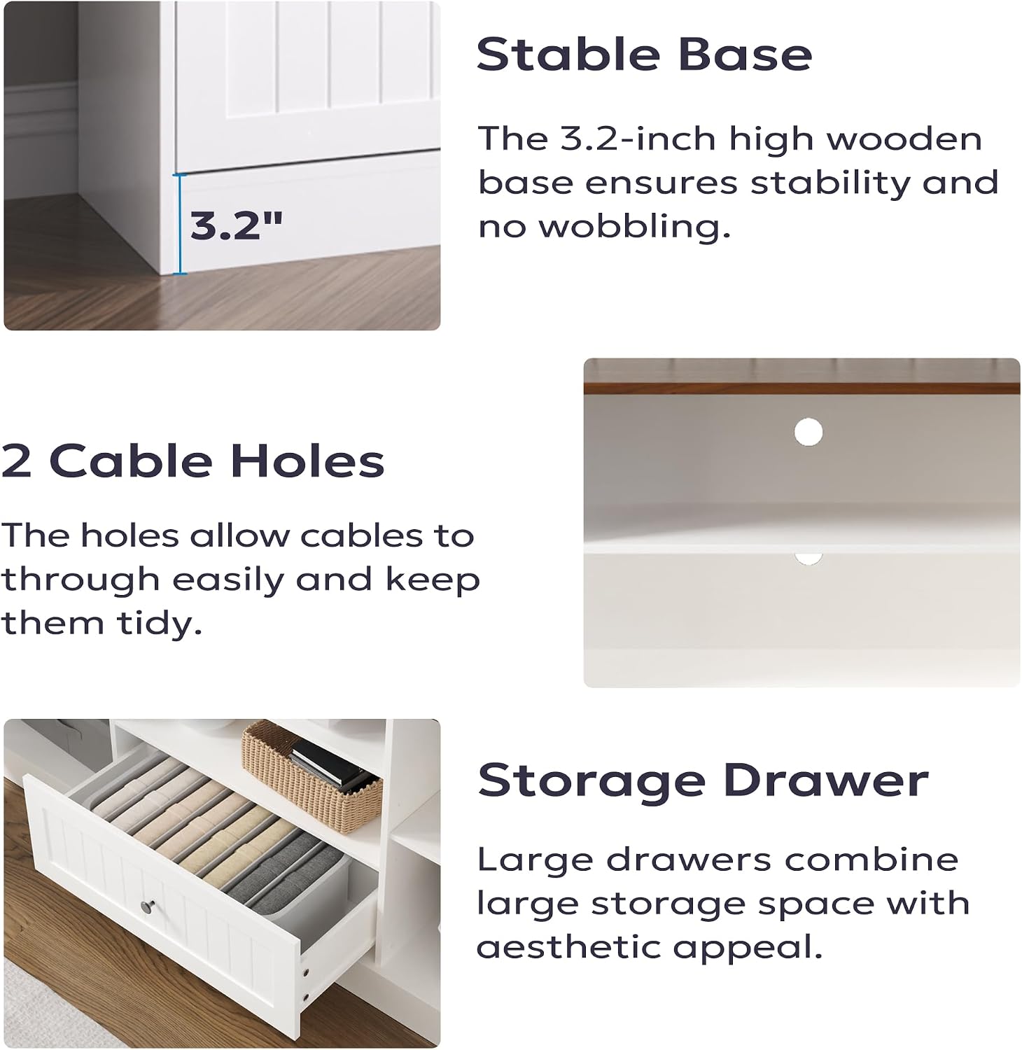 Furnify 63 in Farmhouse TV Stand for TVs up to 70 Inch, Modern Entertainment Center with Storage Drawer and Open Shelves, Shaker Door TV Console Media Cabinet for Living Room, Bedroom, White