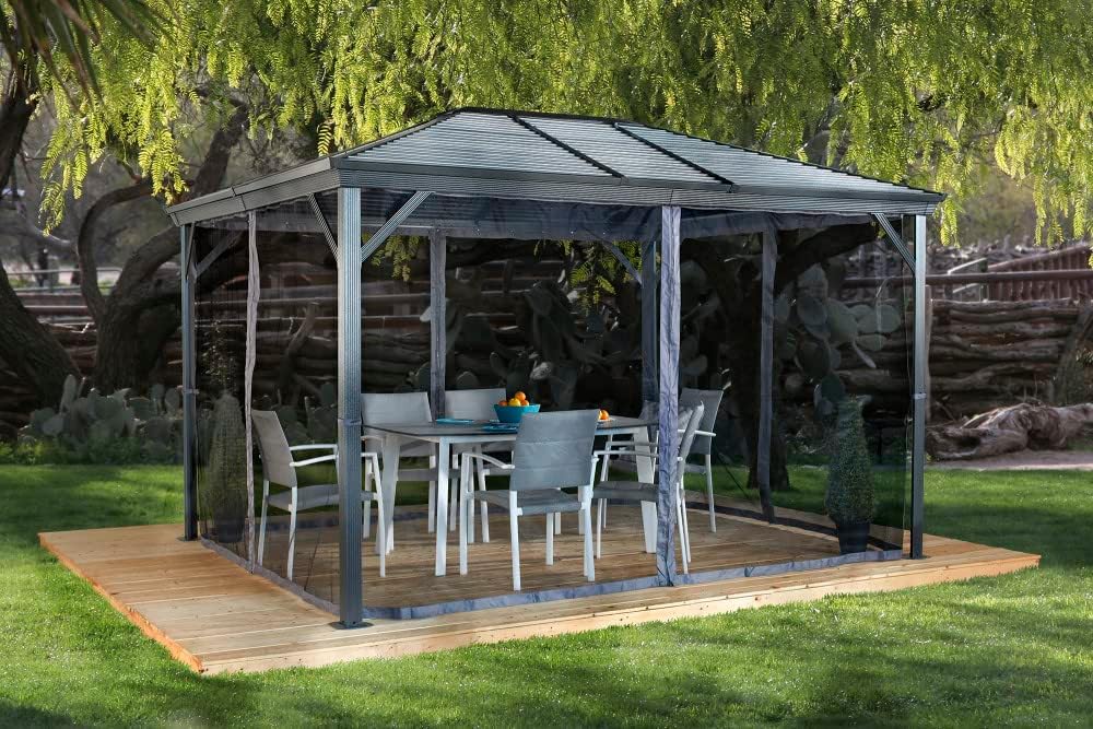 Sojag 10' x 12' Ventura Hardtop Gazebo Outdoor Weather-Resistant Aluminum Frame Sun Shelter Dark Grey