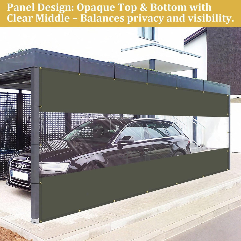Shade&Beyond Outdoor Vinyl Curtain, 9'W x 16'L Heavy Duty Clear Tarp with Grommets Waterproof, Privacy Clear Panel UV-Resistant for Pergola Gazebos Porch Enclosure Patio(Customized Size, Gray)