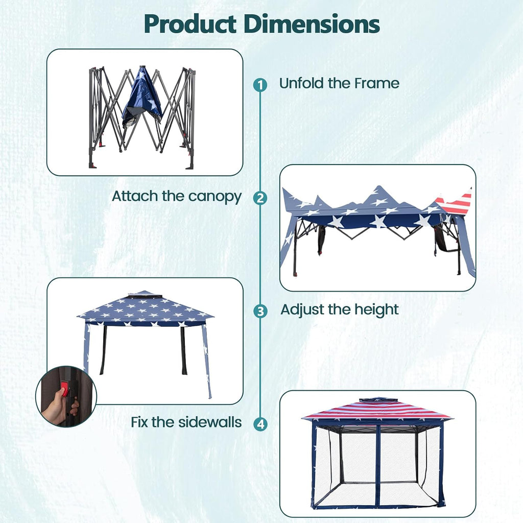 Goplus11 ft × 11 ft Pop up Gazebo, Portable Screen Canopy Shelter w/Mesh Netting Sidewalls, Vented Top, Drainage Holes, Heavy-Duty Height Adjustable Easy Setup Party Tent for Backyard