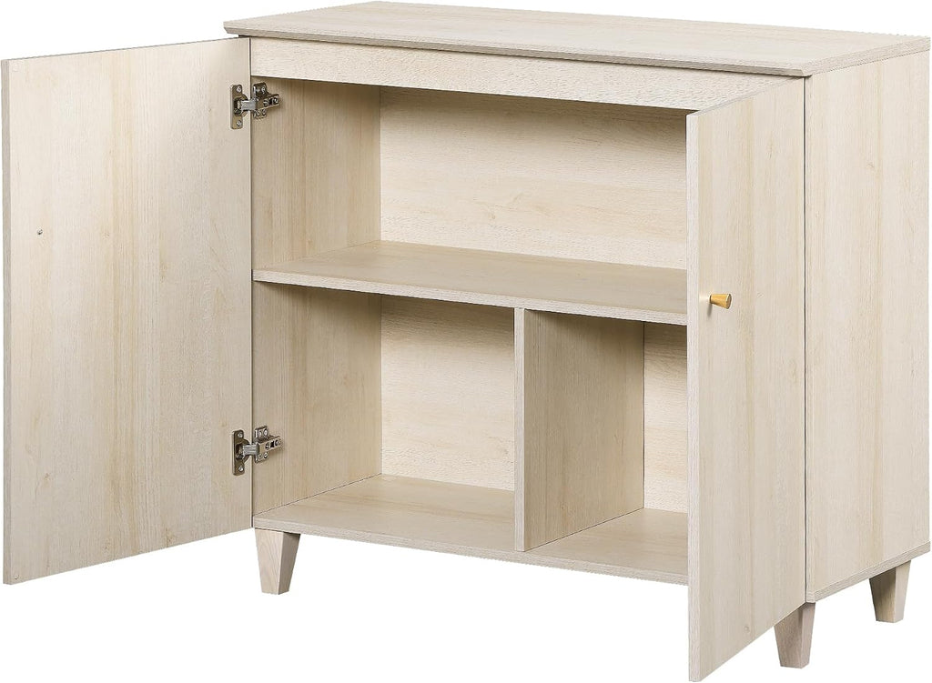 WAMPAT TV Stand Cabinets for 85+ Inches TVs, 2-in-1 Wood Media Console Table with 2 Doors and 6 Drawers, Modern Highboy Entertainment Center with Storage for Living Room Bedroom, Natural Oak