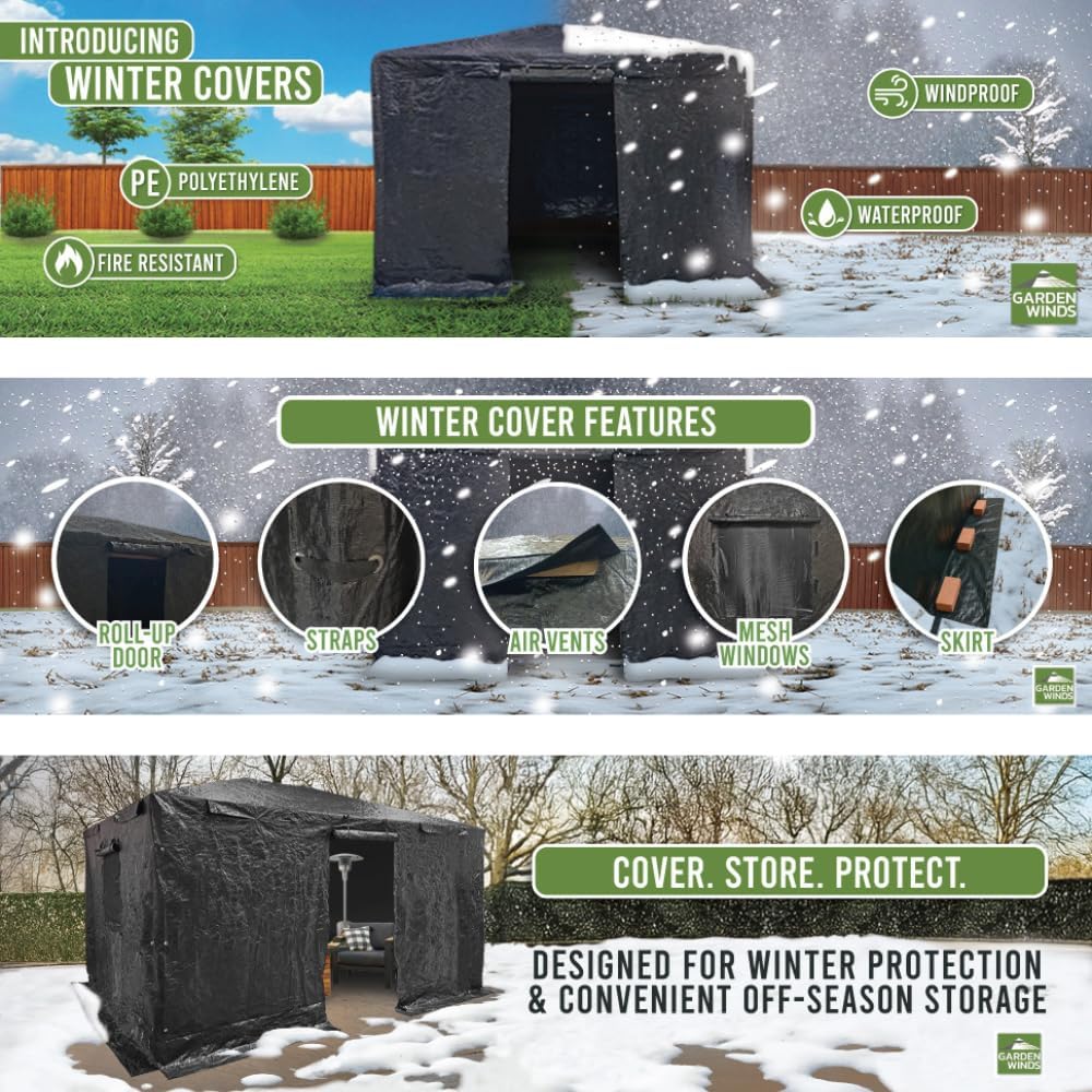 Garden Winds Winter Cover Compatible with The Yardistry YM12935 10' X 12' Tall Hard Top Gazebo – Heavy Duty Protective Enclosure for Outdoor Storage, Waterproof, Windproof and Flame Resistant – Black