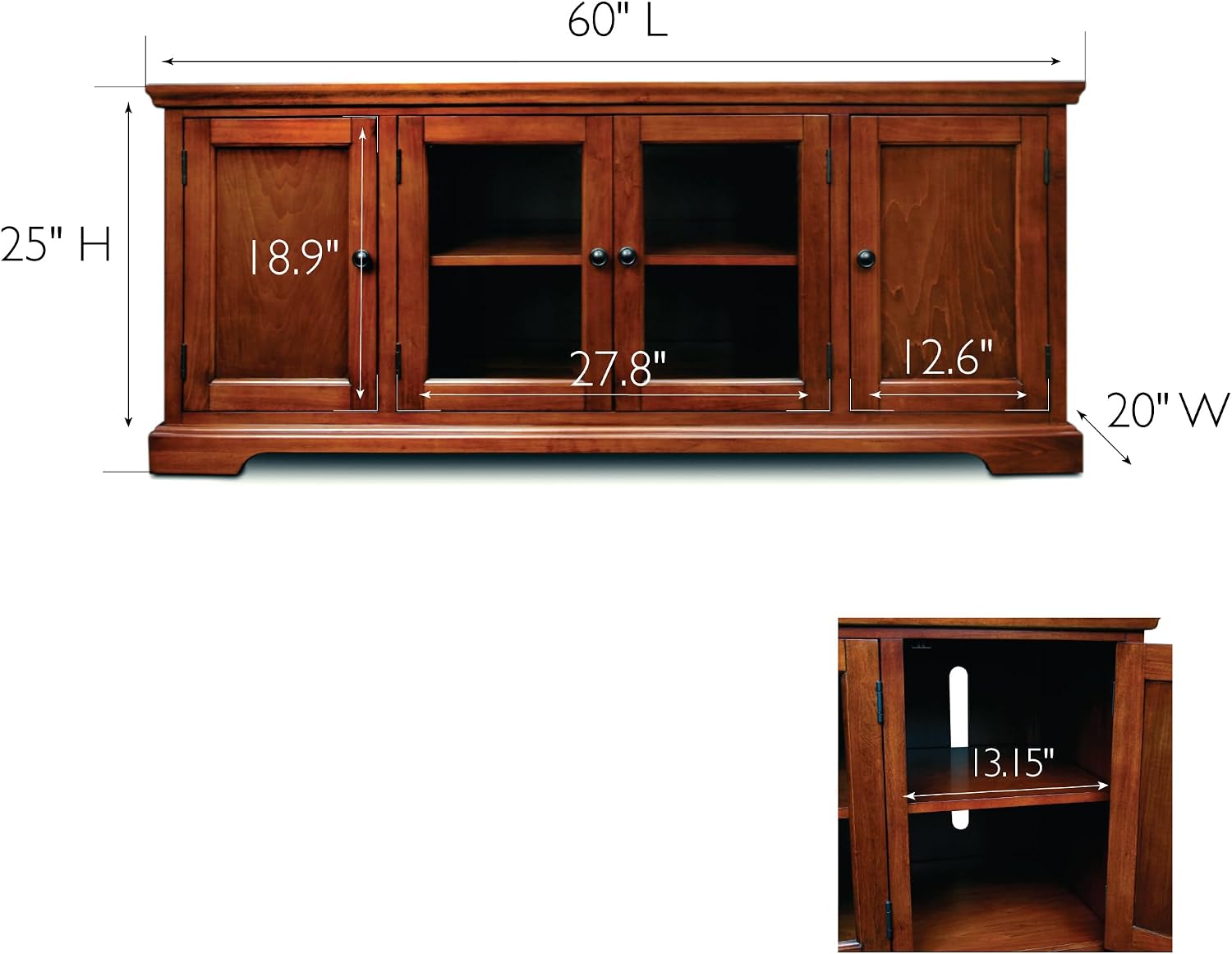 Leick Home 87360 TV Stand with Enclosed Storage For 65' TV's, Westwood Brown Cherry