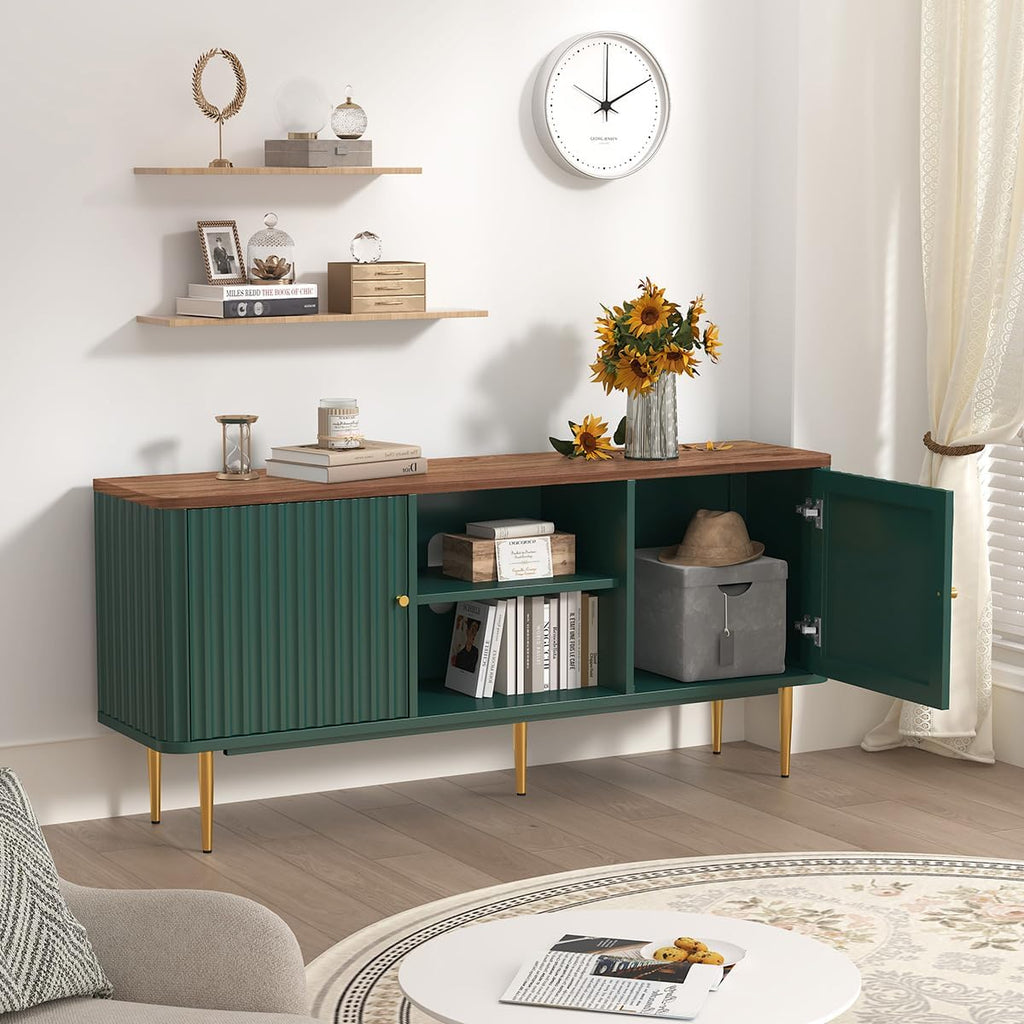 ARTPOWER 55' Fluted TV Stand, Mid Century Modern Green TV Stand for 55/60/65 inch TV, Entertainment Center with Storage, Television Stands, TV Console, Media Console for Living Room, Bedroom (Green)