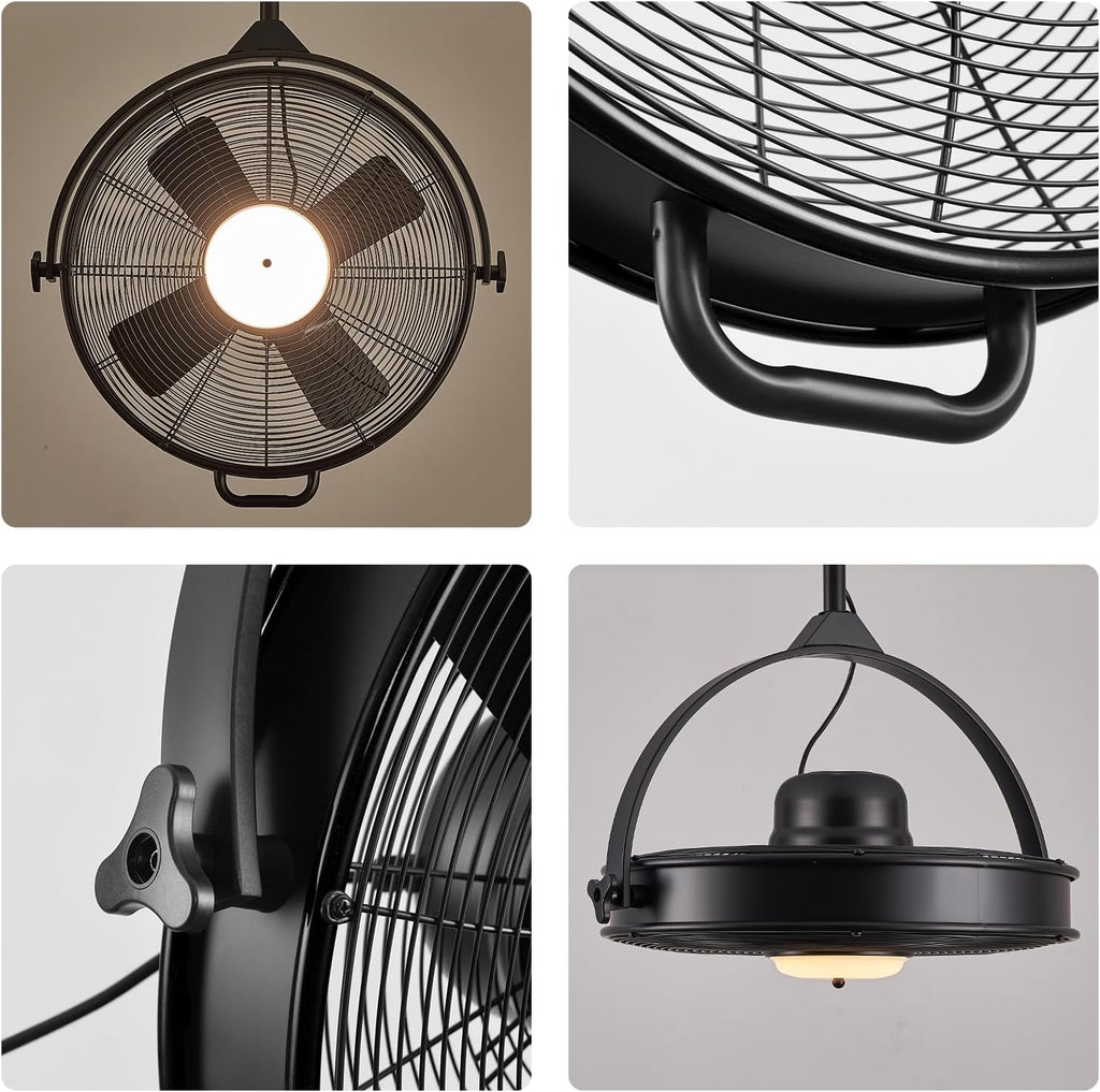 Orison 24.8'' Waterproof Outdoor Ceiling Fan, 6 Speed Ceiling Mounted Plug-In Cord Garage Fan with Remote&APP, 360-degree Manual Vertical Rotation, Hook hanging for Gazebo, Patio, Pergola (Black)