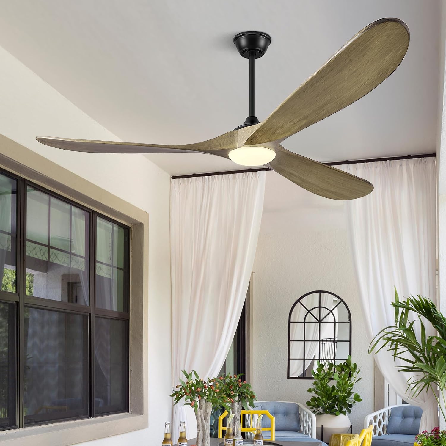 60' Ceiling Fans with Lights and Remote Control, Outdoor Ceiling Fan with Lights High CFM Quiet 3 Blade Wood Walnut Ceiling Fan,Bronze Gray