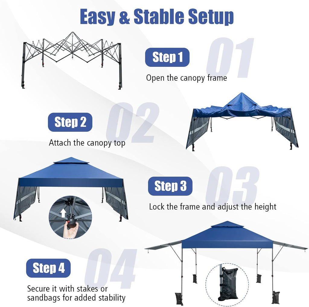 HAPPYGRILL Pop Up Canopy with Dual Awnings 10x17.6 FT, Outdoor Gazebo Shelter with Portable Wheeled Carrying Bag, Easy Setup Instant Tent for Patio Camping Picnic (Blue)