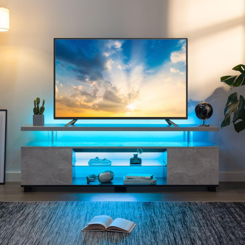 Cubehom Grey TV Stand, LED TV Stand Modern Entertainment Center for Living Room LED Console Table for TV LED TV Cabinet for 65 inch TV