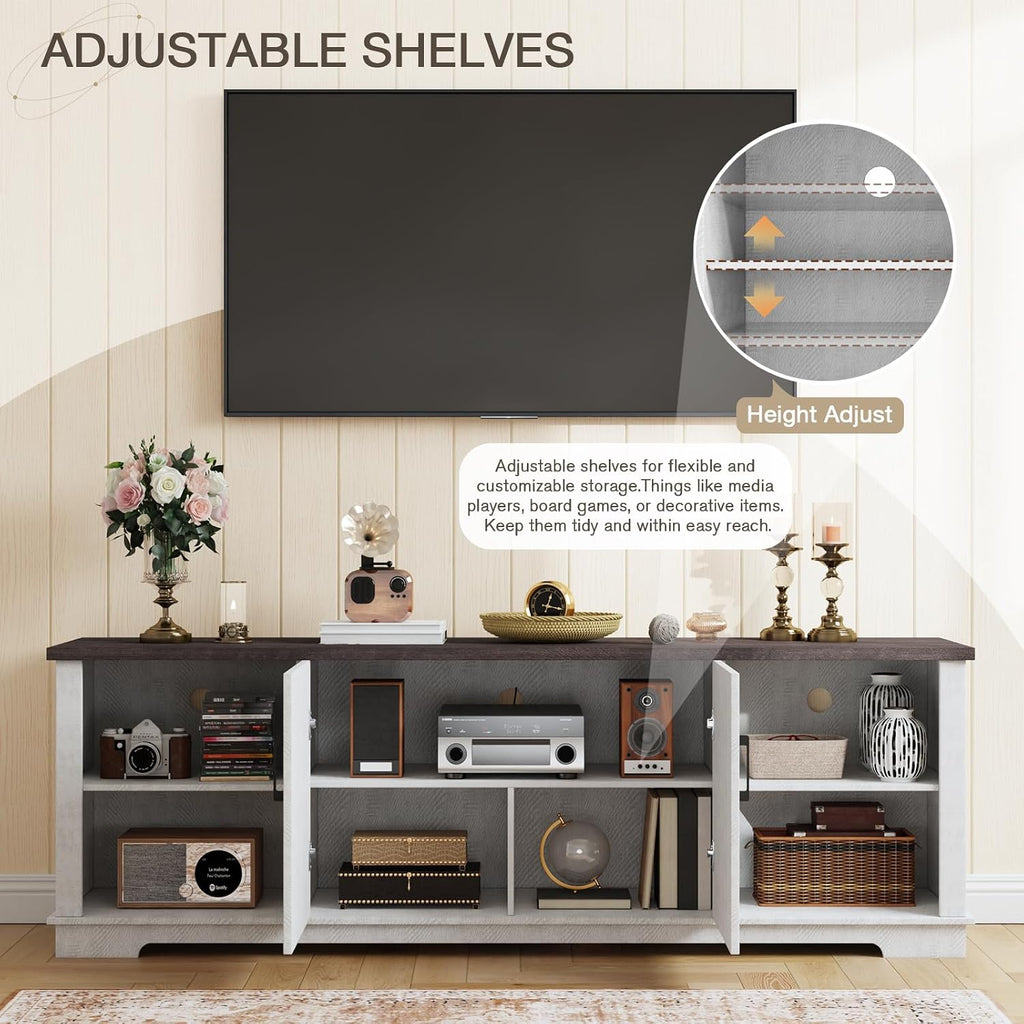 EROMMY 70' Farmhouse TV Stand for 80 Inch TV, Modern TV Console with Adjustable Shelves & Cable Management, Long Entertainment Center for Living Room