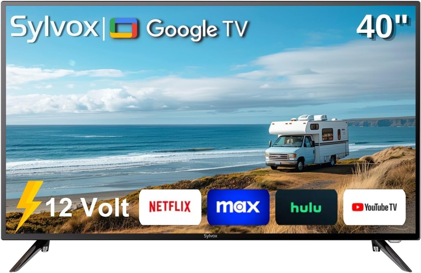 SYLVOX 40-Inch RV TV, 12 Volt Smart TV with Google OS, 178° Wide Viewing, HDMI/USB Ports, AC/DC Power, Voltage Protection for Camper, Motorhome and RV Use