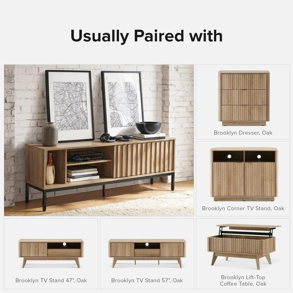 mopio Norwin TV Stand, Rustic Modern Industrial Television Stand for 60/65/70 inch TV, Fluted Entertainment Center with Storage, Wood Media Console Credenza Cabinet Table (Oak 64' TV Stand)