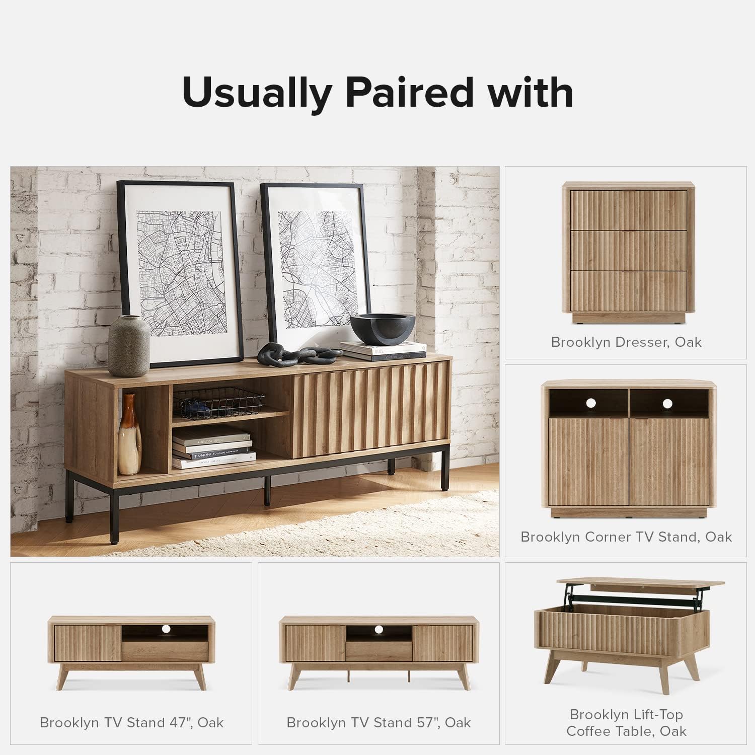 mopio Norwin TV Stand, Rustic Modern Industrial Television Stand for 60/65/70 inch TV, Fluted Entertainment Center with Storage, Wood Media Console Credenza Cabinet Table (Oak 64' TV Stand)