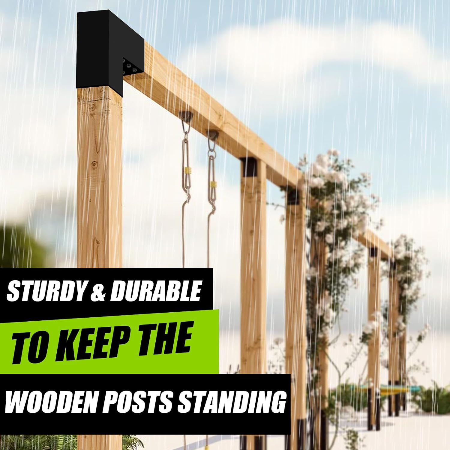 6'x6' L-Shaped Pergola Bracket,2-Way Woodwork Bracket for Indoor & Outdoor Wood Post Structures,DIY 90° Right Corner Brackets for Gazebos,Patios,Porchs,Log Cabins with Screws - 4Pack