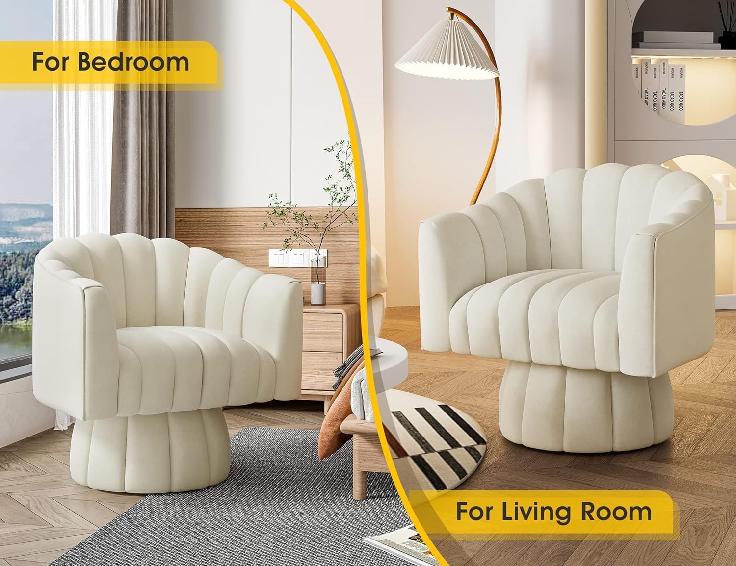 Dewhut Swivel Accent Chair Set of 2, 360° Swivel Barrel Chair with Armrest, Velvet Upholstered Single Sofa Reading Chair for Living Room,Bedroom,Waiting Room(Beige-2)