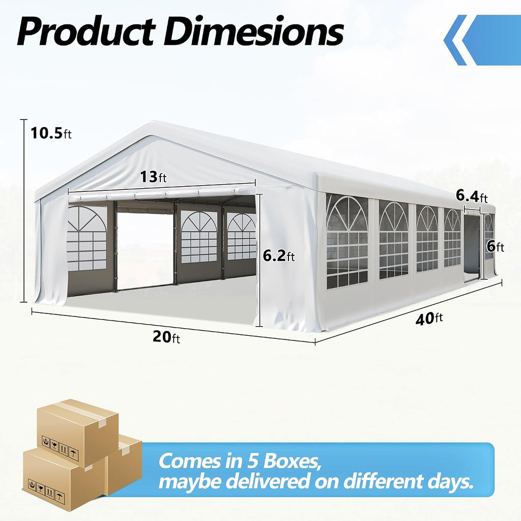 20'x40' Party Tent Heavy Duty, Large Party Canopy Wedding Event Tent with Removable Sidewalls & 5 Sand Bags for Parties Outside UV50+ Waterproof, Carpas para Fiestas (20x40 FT)