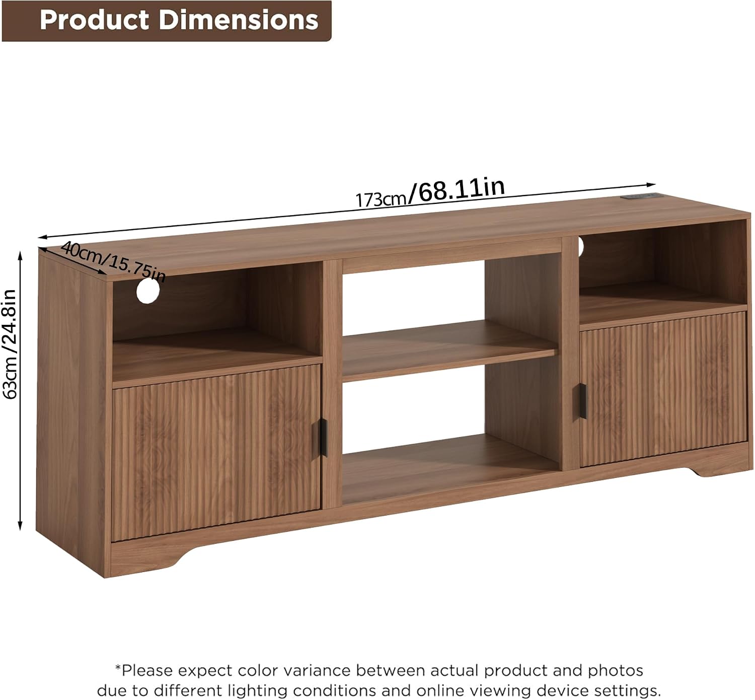 Fluted TV Stand for Tvs up to 80',Mid Century Modern TV Stand with Open Adjustable Shelf,Entertainment Center Wood TV Media Console with Cord Holes for Living Room Furniture Bedroom,Walnut