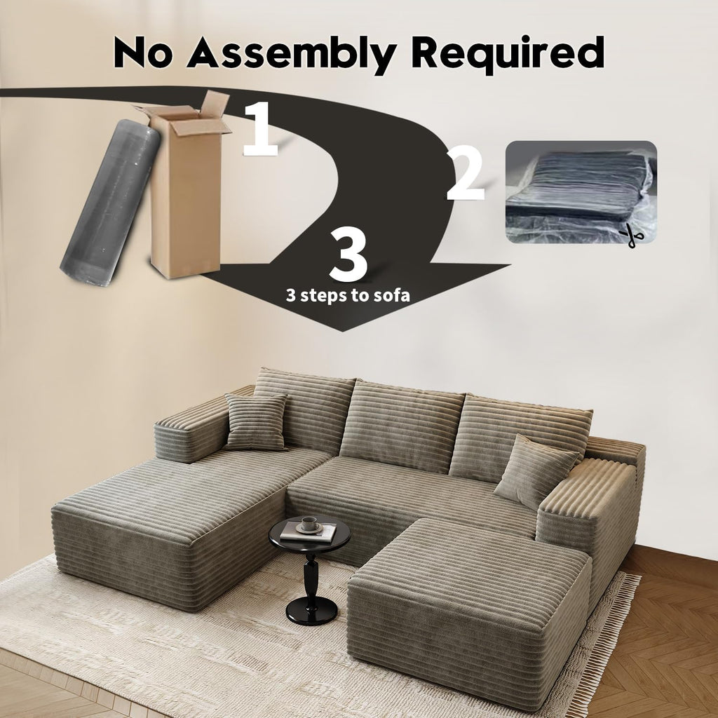 107.5' Cloud Modular Sectional Couch with 1 Ottoman,Modern Minimalist Upholstered Couches, Comfort U Shaped Sofa for Living Room,Deep Seat Corner Couch，No Assembly Required (Camel,Left Facing Chaise)