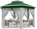 70.8'X70.8' Outdoor Patio Gazebo, Pop-Up Screen Tent with UV Protection & Mosquito Net, Waterproof Hardtop for Backyard, Camping, Easy Foldable Design(Green Beige)