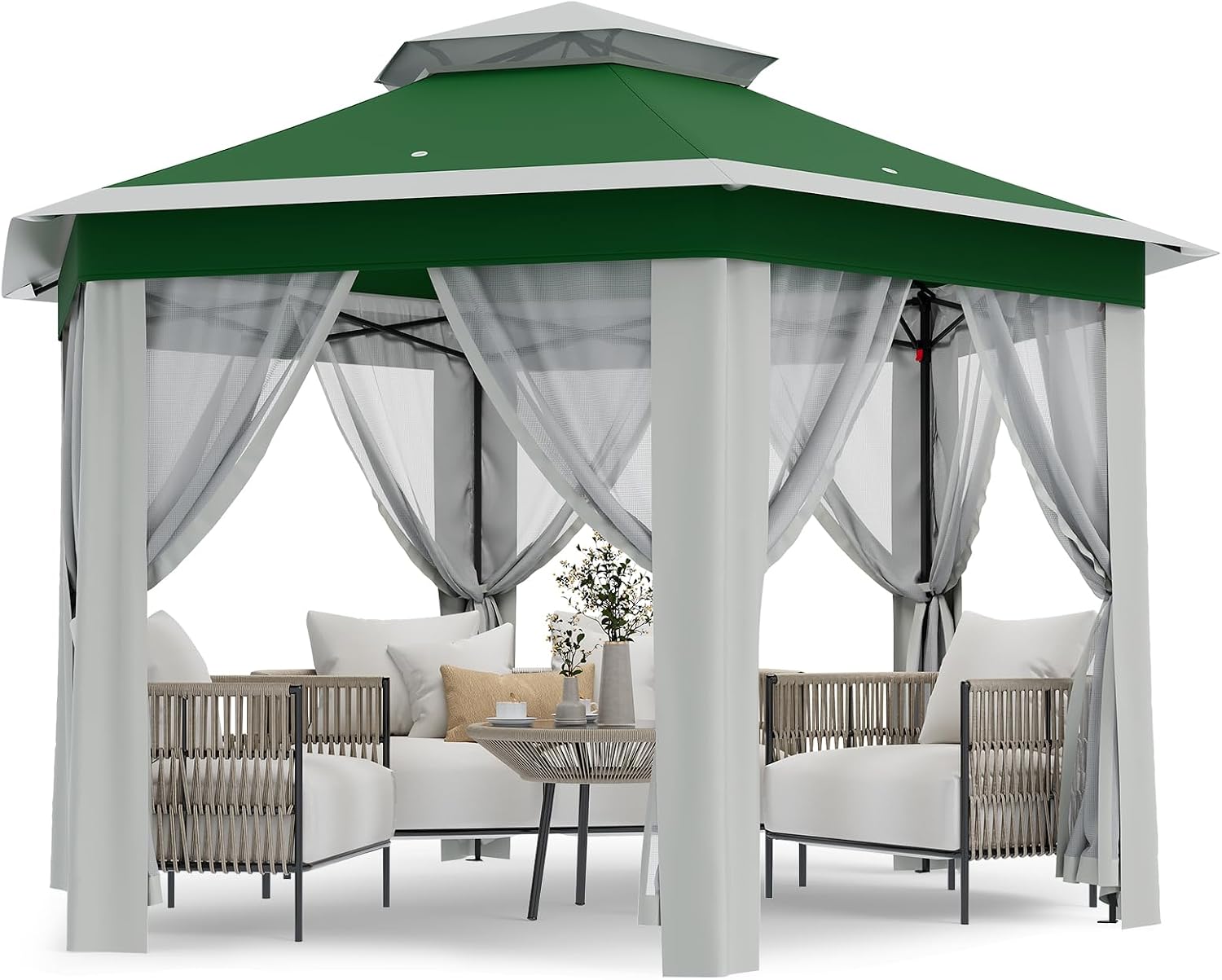 70.8'X70.8' Outdoor Patio Gazebo, Pop-Up Screen Tent with UV Protection & Mosquito Net, Waterproof Hardtop for Backyard, Camping, Easy Foldable Design(Green Beige)