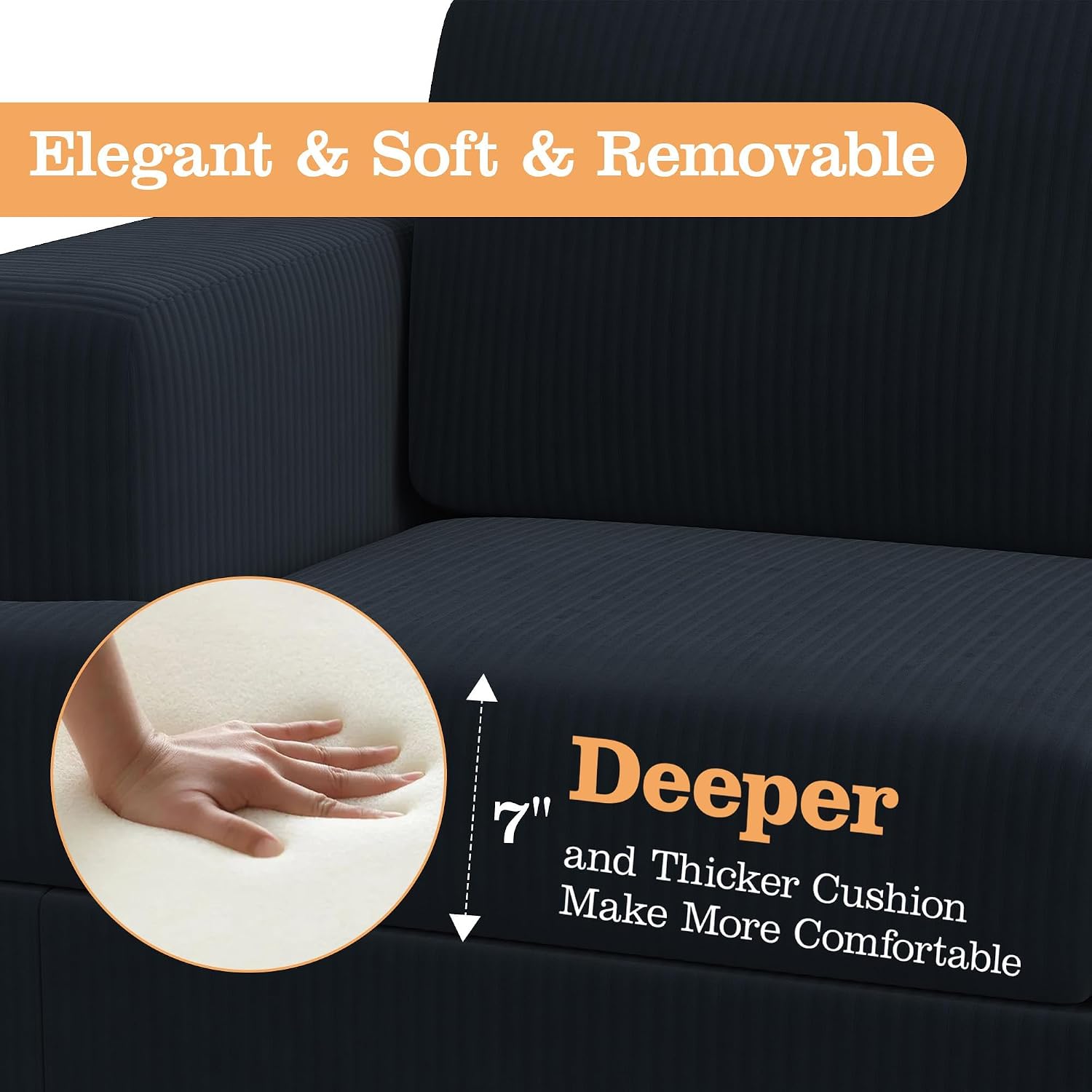 Apicizon Modern Loveseat & 3-Seater Sofa Set of 3, Corduroy Couch 3 Piece Sofa Set for Living Room, Modern Lounge Sofa Couches for Apartment Lounge, Black Corduroy